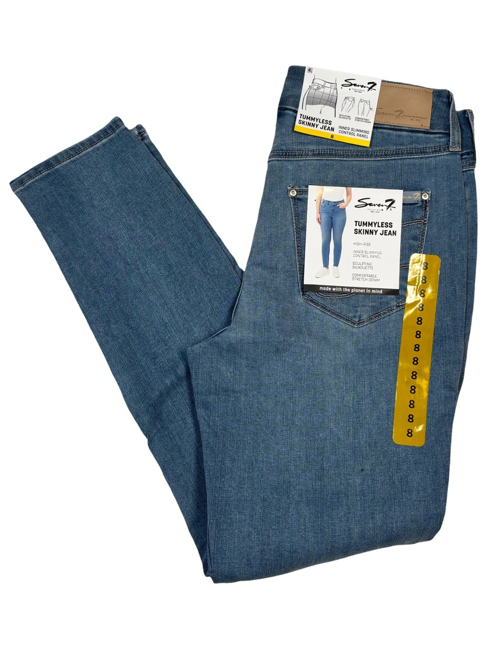 Seven7 Womens Tummyless Skinny Jeans High Rise Size 8 Light Wash NEW